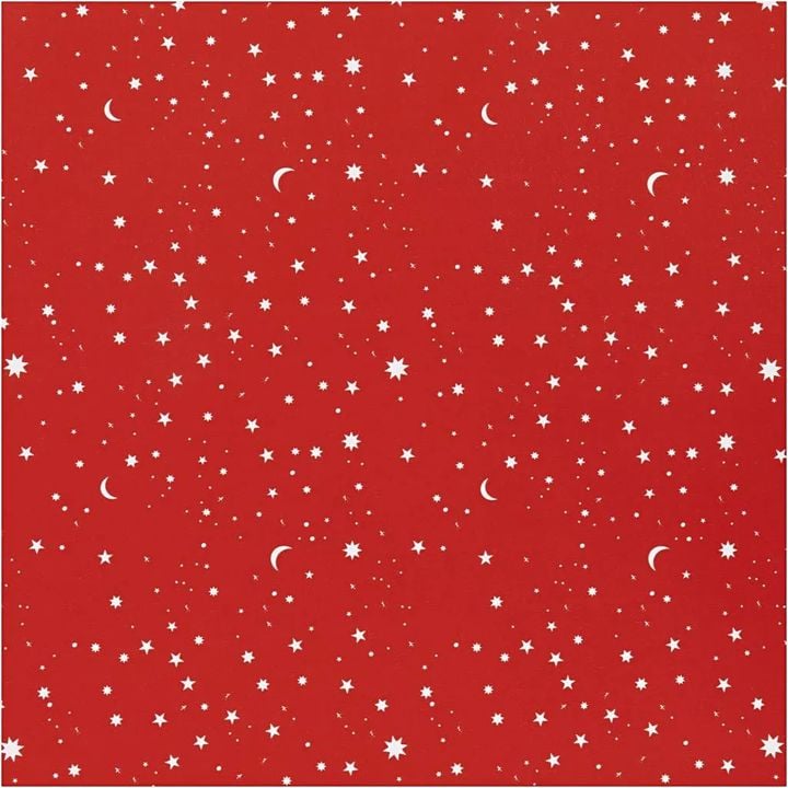 Csomagolópapír | vörös Stars and moons 50 cm x 5 m