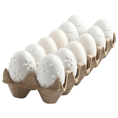 Fehér mintás műnayag tojások - 12 db / 6 cm