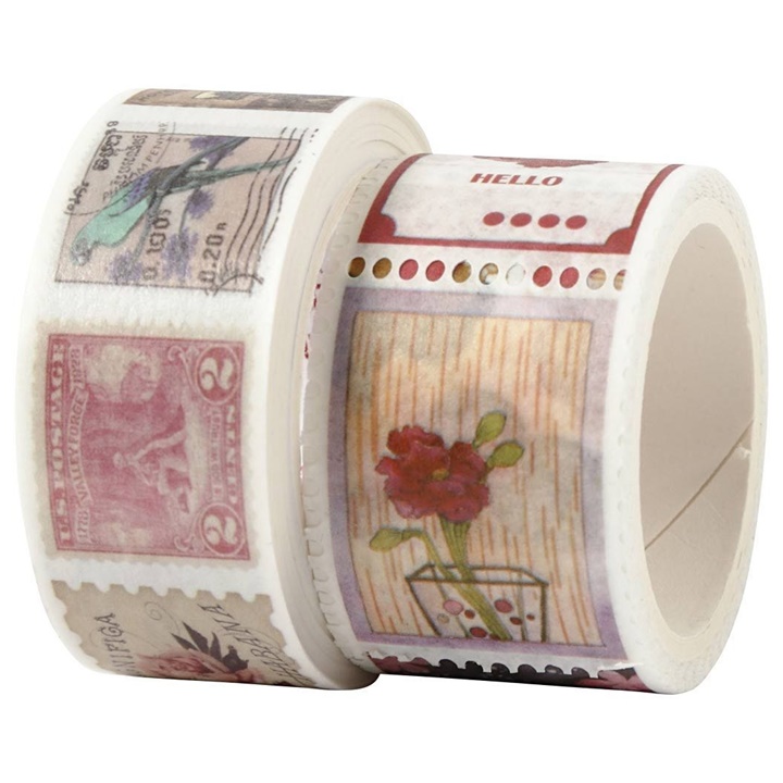 Washi szalagok készlete - bélyegek és virágok